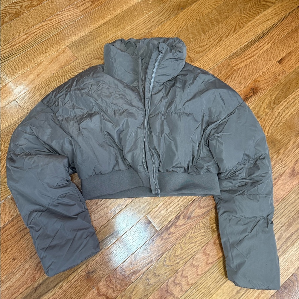 SHEIN Dark Gray Cropped Puffer Jacket